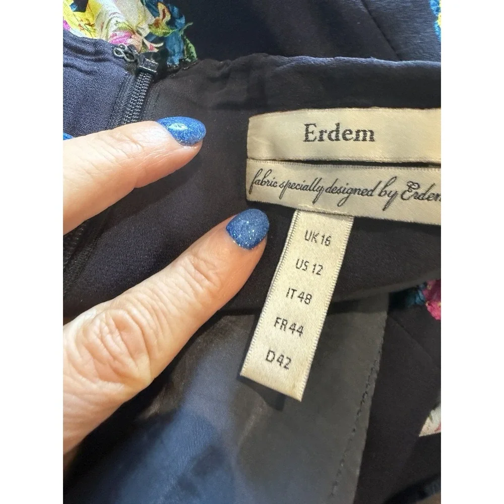 Erdem Skirt Women's 12 Pencil Silk Black Floral Digital Whimsical Dark Romance